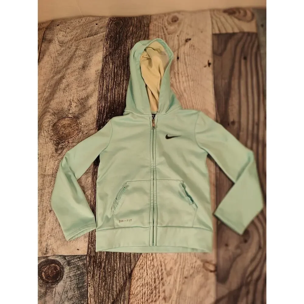 Nike Dri Fit Full Zip Hooded Jacket Girls Medium Size 6 Teal Full Zip Shacket